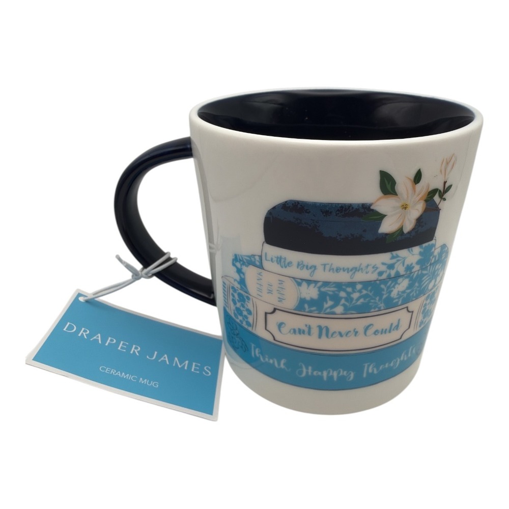 Draper James Book Stack 12.5 oz Ceramic Coffee Tea Mug NEW w TAG Blue